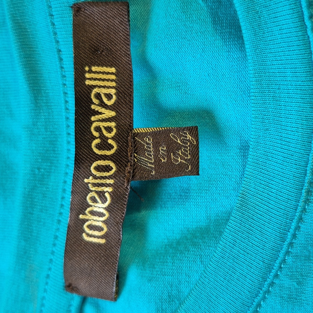 Roberto Cavalli Turquoise Fitted Graphic Short Sleeve Tee, Serpent & Jewels,NWOT - Picture 3 of 6
